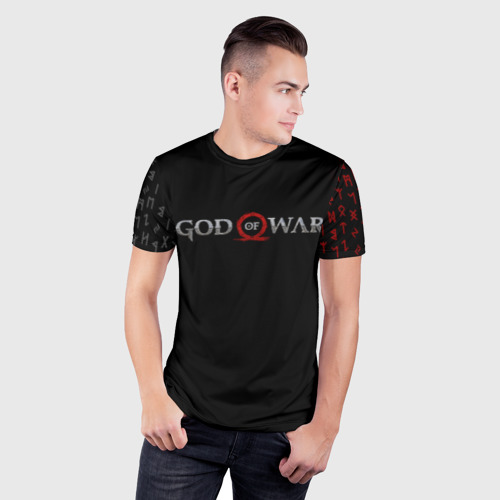 Мужская футболка 3D Slim с принтом GOD OF WAR LOGO, РУНЫ, фото на моделе #1