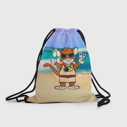 Рюкзак-мешок 3D Тигр в отпуске на новый год на море