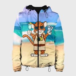 Женская куртка 3D Тигр в отпуске на новый год на море