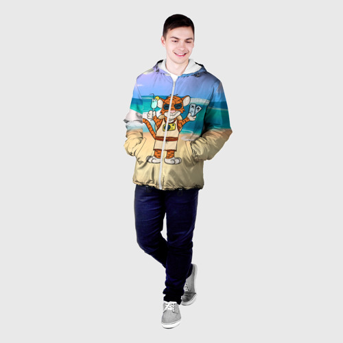 Мужская куртка 3D с принтом Тигр в отпуске на новый год (на море), фото на моделе #1