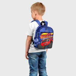 Рюкзак с принтом Вспыш — Вспыш и чудо-машинки для ребенка, вид на модели спереди №2. Цвет основы: белый