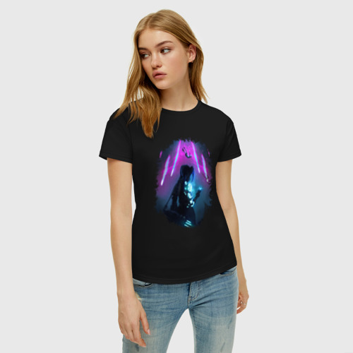 Женская футболка хлопок с принтом ДЖИНКС, ЛИГА ЛЕГЕНД / ARCANE JINX, фото на моделе #1