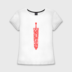 Женская футболка хлопок Slim Берсерк красный меч с надписью Berserk sword