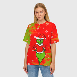 Женская футболка oversize 3D Новогодний Grinch на танцполе - фото 2