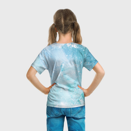 Детская футболка 3D с принтом Санта и олени, вид сзади #2