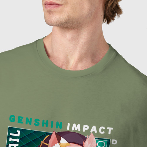 Мужская футболка хлопок с принтом Диона | Diona милый котенок,  Genshin Impact, фото #4