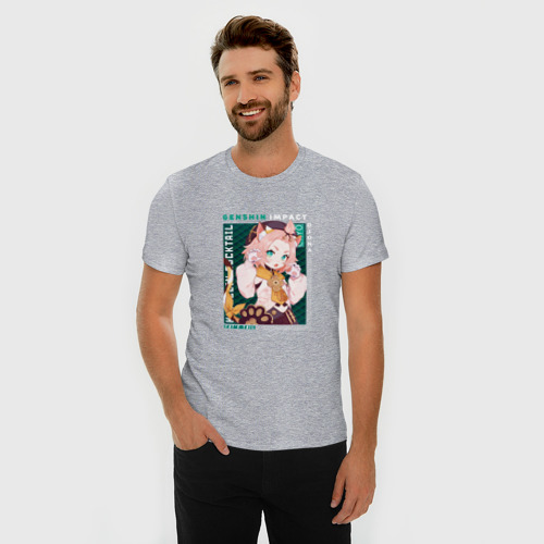 Мужская футболка хлопок Slim с принтом Диона | Diona милый котенок,  Genshin Impact, фото на моделе #1