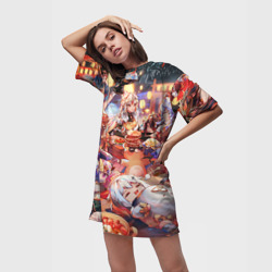 Платье-футболка 3D Новый год в Геншин импакте все Герои - фото 2