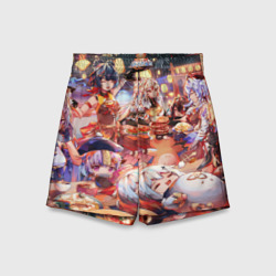 Детские спортивные шорты 3D Новый год в Геншин импакте все Герои