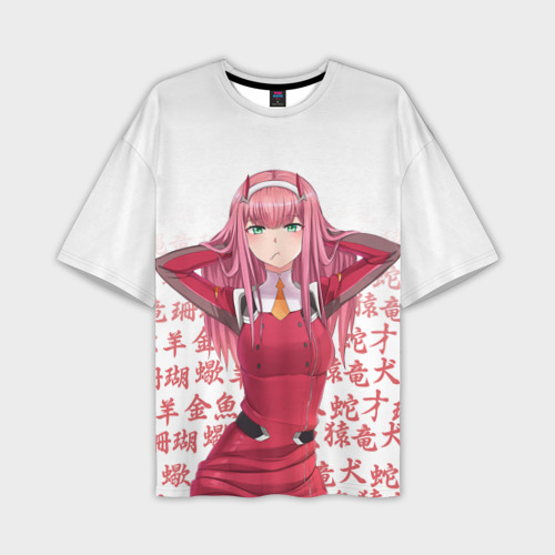 Мужская футболка oversize 3D 02 Zero Two Darling IN the Franxx иероглифы, цвет 3D печать