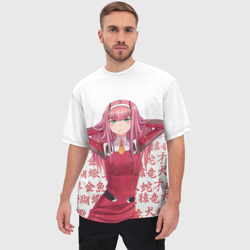 Мужская футболка oversize 3D 02 Zero Two Darling IN the Franxx иероглифы, цвет 3D печать - фото 3