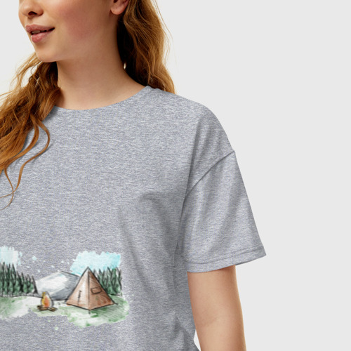 Женская футболка хлопок Oversize Поход в горы, цвет меланж - фото 3
