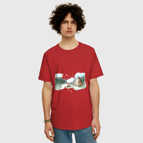 Мужская футболка хлопок Oversize с принтом Поход в горы, фото на моделе #1