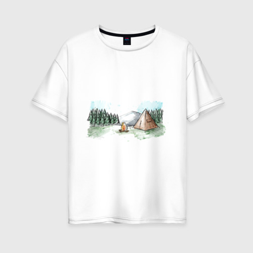 Женская футболка оверсайз из хлопка с принтом Поход в горы, вид спереди №1