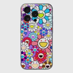Чехол для iPhone 16 Pro Max силиконовый с защитой камеры Цветы Takashi Murakami