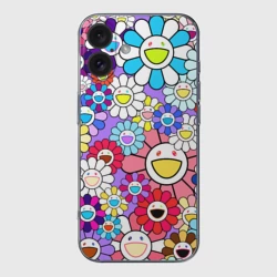 Чехол для iPhone 16 силиконовый с защитой камеры Цветы Takashi Murakami