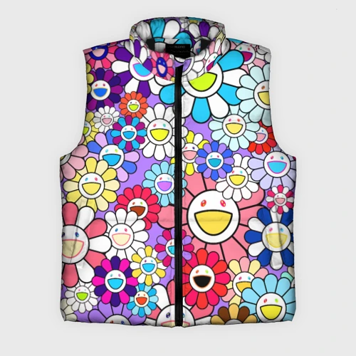 Мужской жилет утепленный 3D Цветы Takashi Murakami