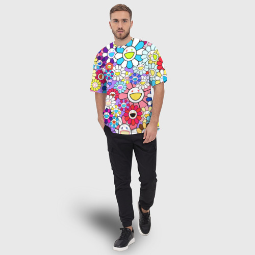 Мужская футболка oversize 3D Цветы Takashi Murakami, цвет 3D печать - фото 5