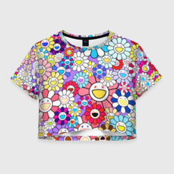 Женская футболка Crop-top 3D Цветы Takashi Murakami