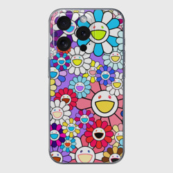 Чехол для iPhone 15 Pro Max силиконовый с защитой камеры Цветы Takashi Murakami