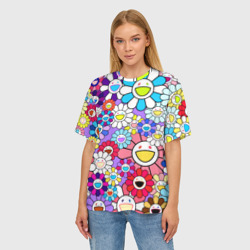 Женская футболка oversize 3D Цветы Takashi Murakami - фото 2