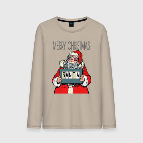 Мужской лонгслив хлопок с принтом Merry Christmas: Санта с синяком, вид спереди #2