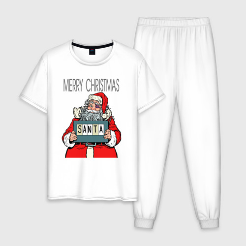 Мужская пижама хлопок с принтом Merry Christmas: Санта с синяком, вид спереди #2