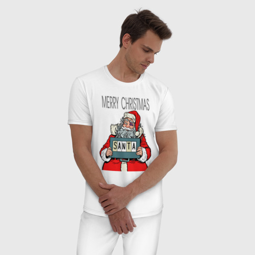 Мужская пижама хлопок с принтом Merry Christmas: Санта с синяком, фото на моделе #1