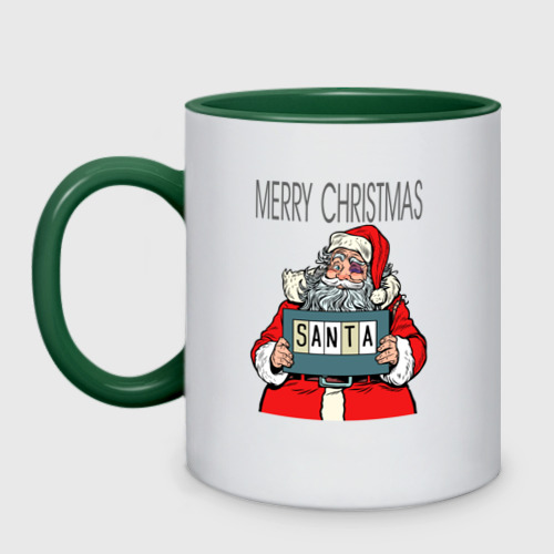 Кружка двухцветная с принтом Merry Christmas: Санта с синяком, вид спереди #2