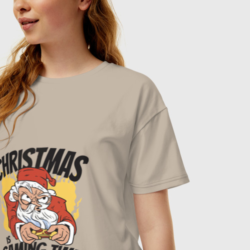 Женская футболка хлопок Oversize с принтом Gaming Santa, фото на моделе #1