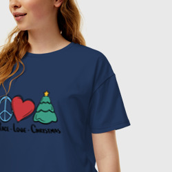 Женская футболка хлопок Oversize Peace Love and Christmas - фото 2