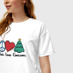 Женская футболка хлопок Oversize Peace Love and Christmas - фото 2