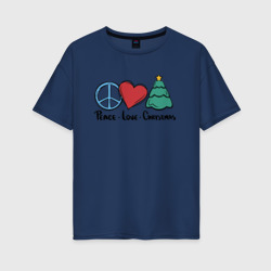 Женская футболка хлопок Oversize Peace Love and Christmas