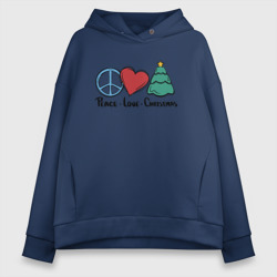 Женское худи Oversize хлопок Peace Love and Christmas