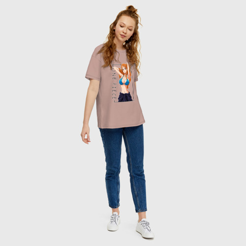 Женская футболка хлопок Oversize с принтом Нами Ван Пис, вид сбоку #3