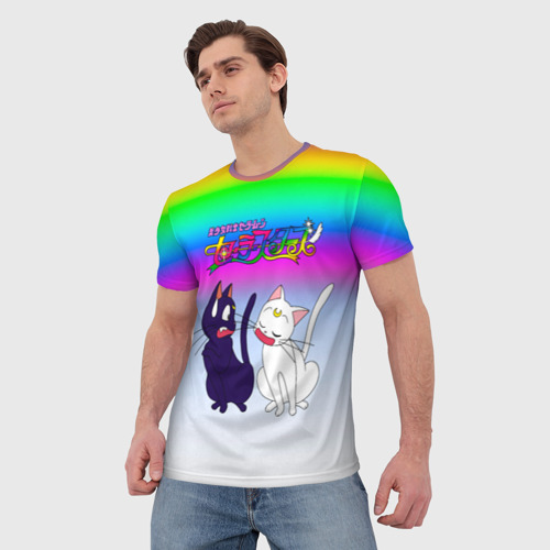 Мужская футболка 3D Луна и Артемис под радугой, цвет 3D печать - фото 3