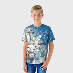 Детская футболка 3D Боевые снеговики - атака - фото 2