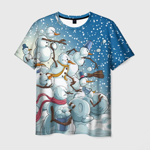 Мужская футболка с принтом Боевые снеговики - атака, вид спереди №1