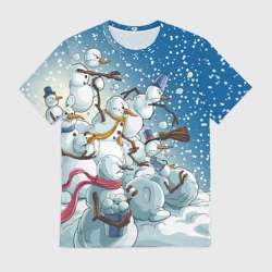 Мужская футболка 3D Боевые снеговики - атака