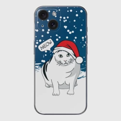 Чехол для iPhone 15 силиконовый с защитой камеры Новогодний кот Бендер мем