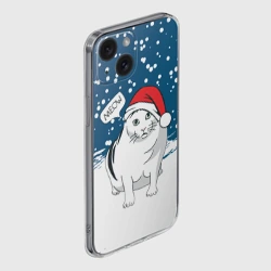Чехол для iPhone 15 силиконовый с защитой камеры Новогодний кот Бендер мем - фото 2