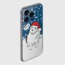 Чехол для iPhone 16 Pro Max силиконовый с защитой камеры Новогодний кот Бендер мем - фото 2