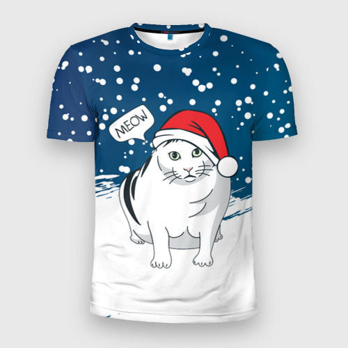 Мужская футболка 3D Slim Новогодний кот Бендер мем, цвет 3D печать