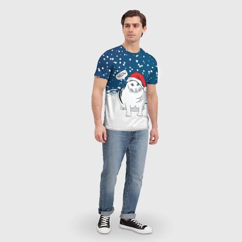 Мужская футболка 3D Новогодний кот Бендер мем, цвет 3D печать - фото 5