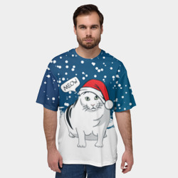 Мужская футболка oversize 3D Новогодний кот Бендер мем - фото 2