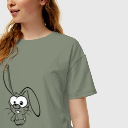 Женская футболка хлопок Oversize Заяц пучеглазый - фото 2