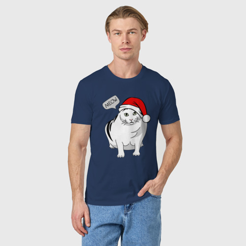 Мужская футболка хлопок Новогодний кот Бендер, цвет темно-синий - фото 3
