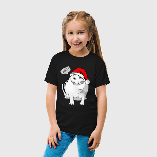Детская футболка хлопок Новогодний кот Бендер, цвет черный - фото 5