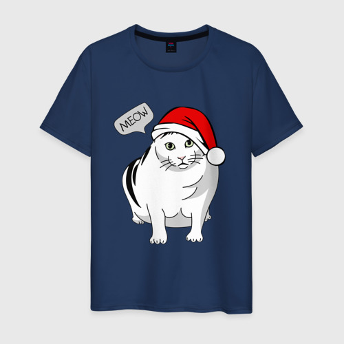 Мужская футболка хлопок Новогодний кот Бендер, цвет темно-синий
