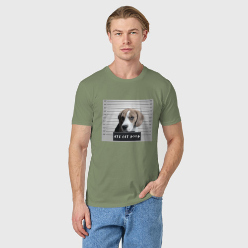 Мужская футболка хлопок с принтом Бигль шалун, фото на моделе #1